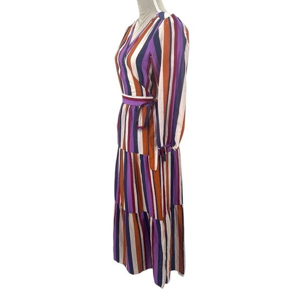 Xirena Tilda Silk Cotton Striped Wrap Maxi Dress - Navy Purple - Medium - NWT - Picture 6 of 11